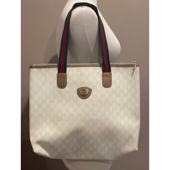 ✨Vintage 1970’s GUCCI Plus GG Monogram Large Shopper Tote Shoulder Bag Web Strap - Picture 2 of 14